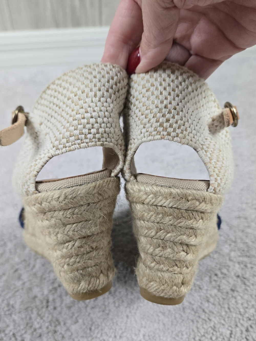 Kanna Navy Suede Jute Espadrille Wedge Heeled Sandals Size 9 Summer Nautical